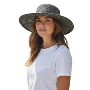 Sun'N'Sand Elegant Black/Tan Wide-Brim UPF 50+ Protection Hat.